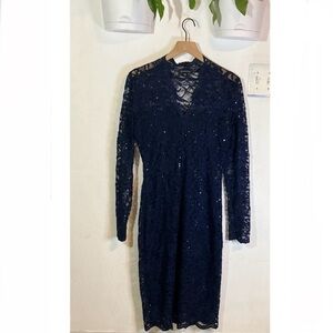 Marina Navy Sequin Lace Midi Dress